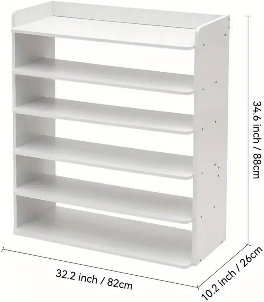 Neo White 6 Tier Wooden Shoe Rack Space-Saving Cabinet Organiser Shelving Storage Shelf for Entryway Hallway Closet Bedroom