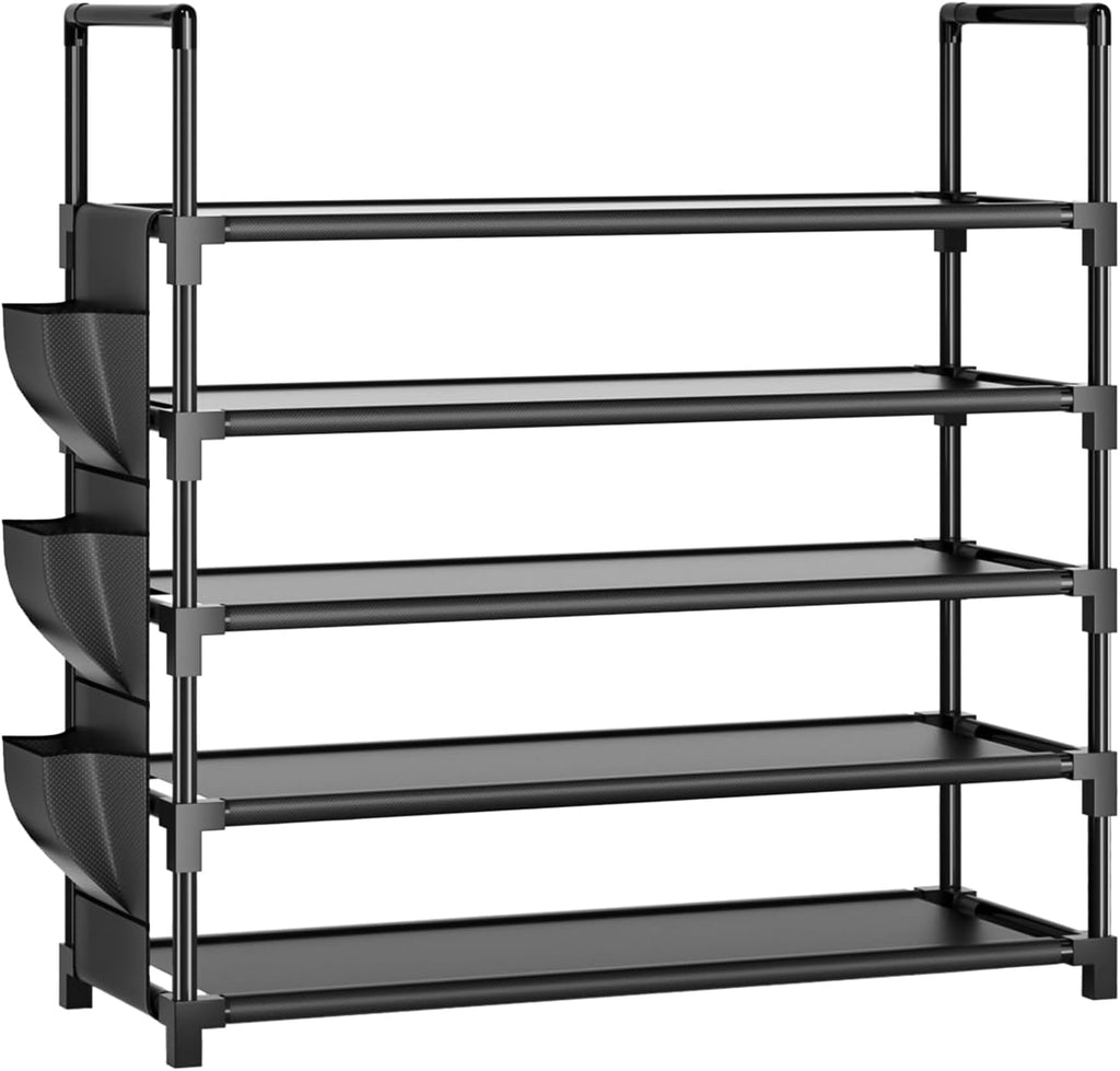 OYREL Shoe Rack 5 Tier 20-25 Pairs Shoes, Large Shoe Storage with Side Bag