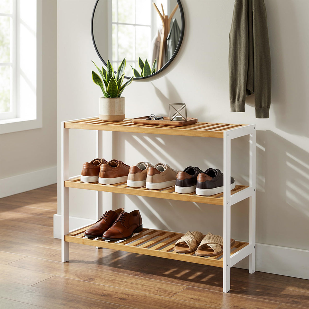 3-Tier Bamboo Shoe Rack – Wooden Shoe Storage Organiser