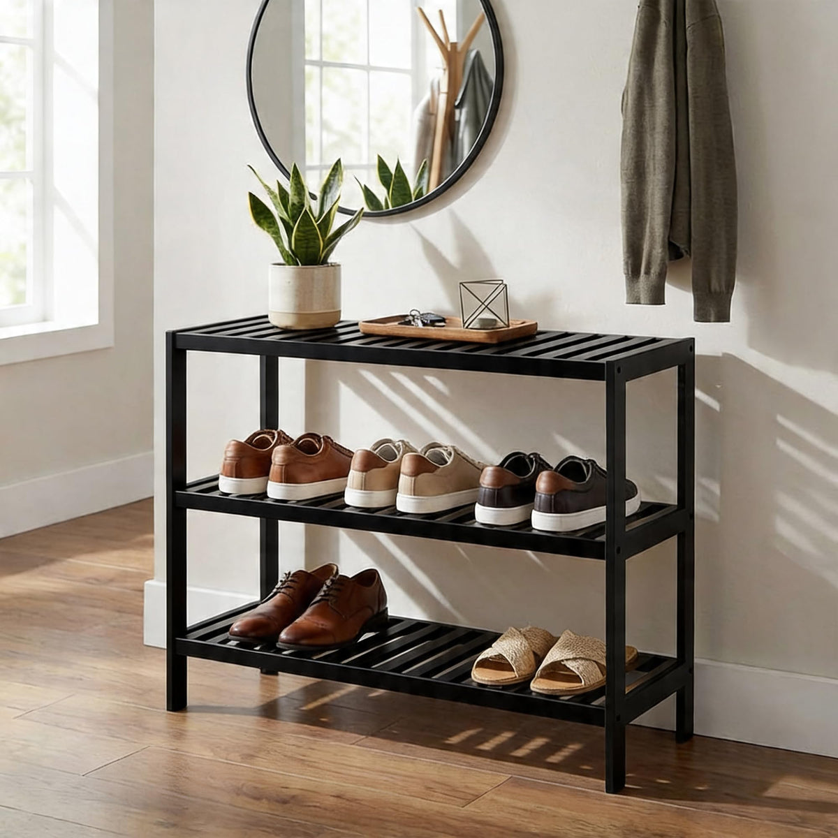 3-Tier Bamboo Shoe Rack – Wooden Shoe Storage Organiser