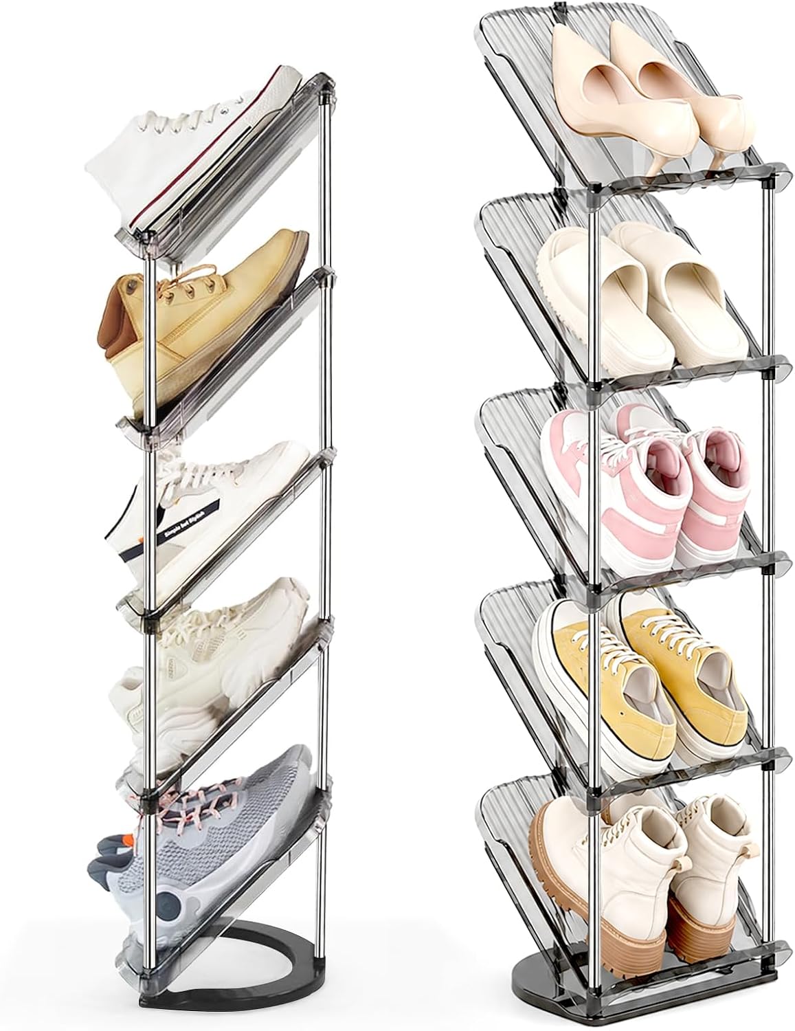 Slanted Narrow Shoe Rack 5 Tiers, Slim Depth Vertical Shoe Shelf - 1 Pack