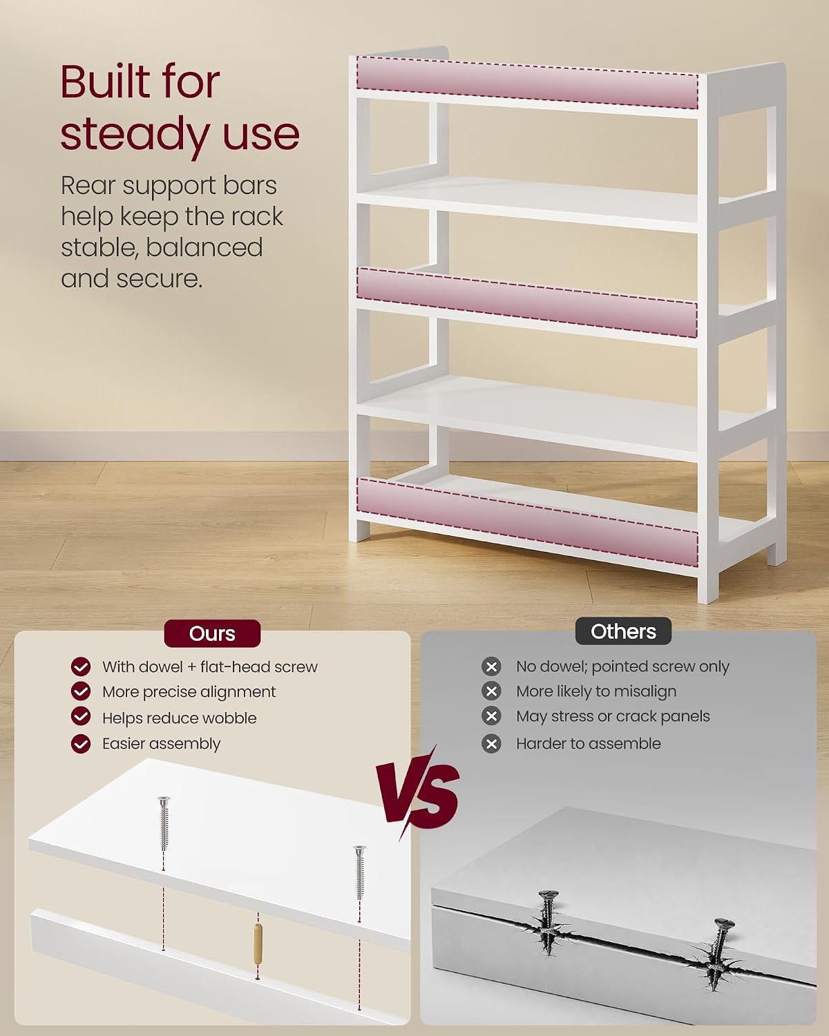 VASAGLE 5-Tier Shoe Rack, Open Shoe Storage with Top Tray