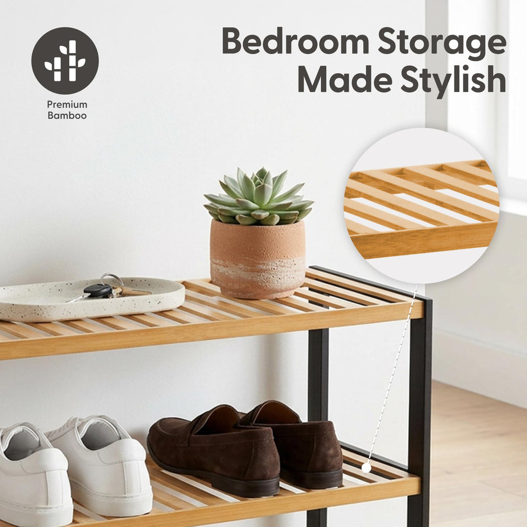3-Tier Bamboo Shoe Rack – Wooden Shoe Storage Organiser