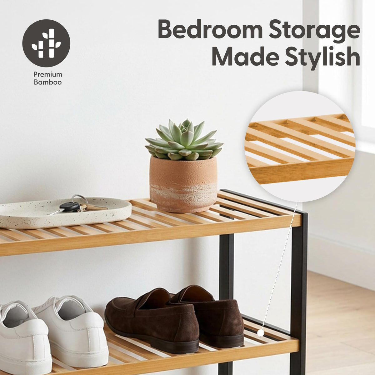 3-Tier Bamboo Shoe Rack – Wooden Shoe Storage Organiser