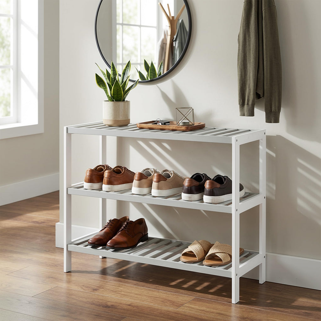 3-Tier Bamboo Shoe Rack – Wooden Shoe Storage Organiser