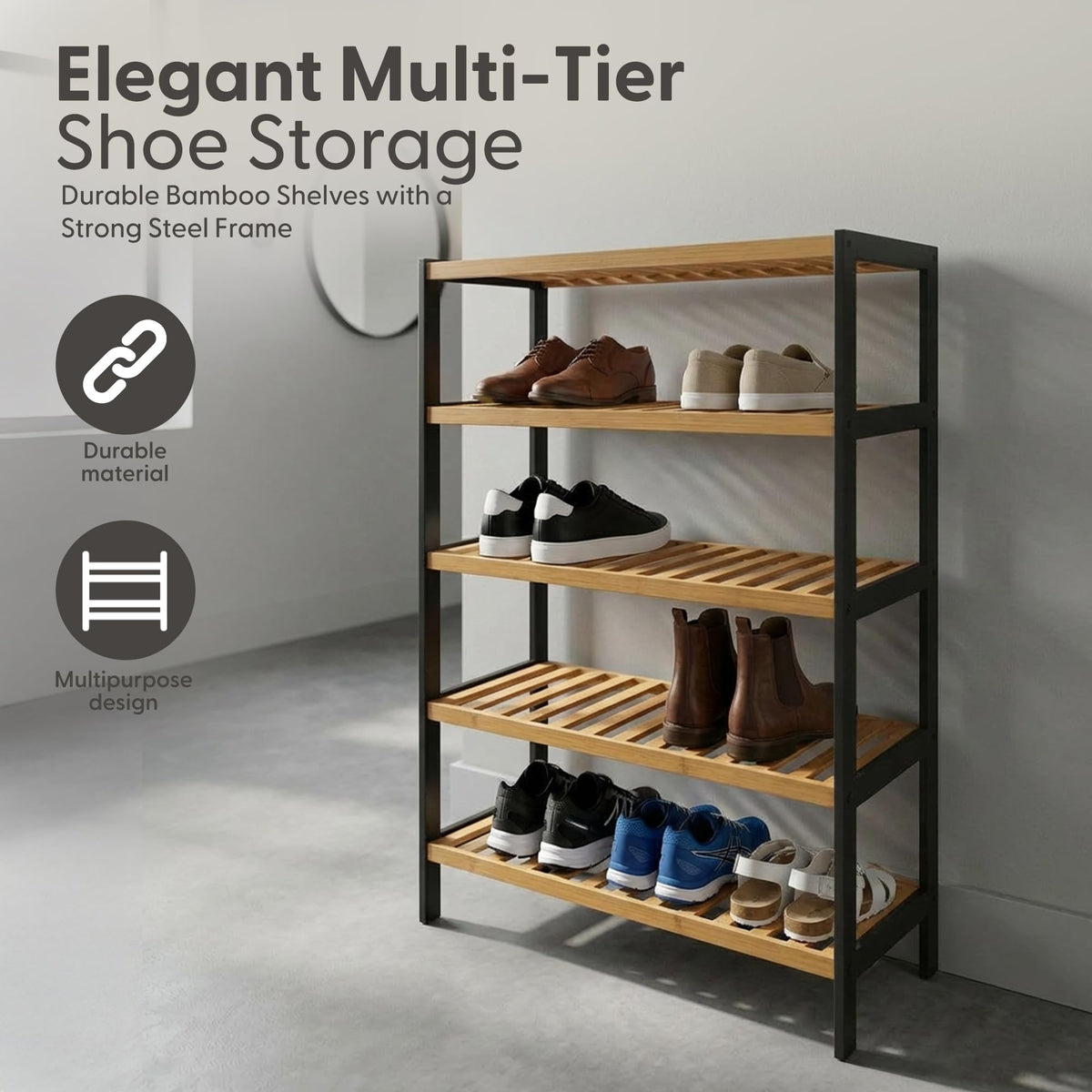 3-Tier Bamboo Shoe Rack – Wooden Shoe Storage Organiser