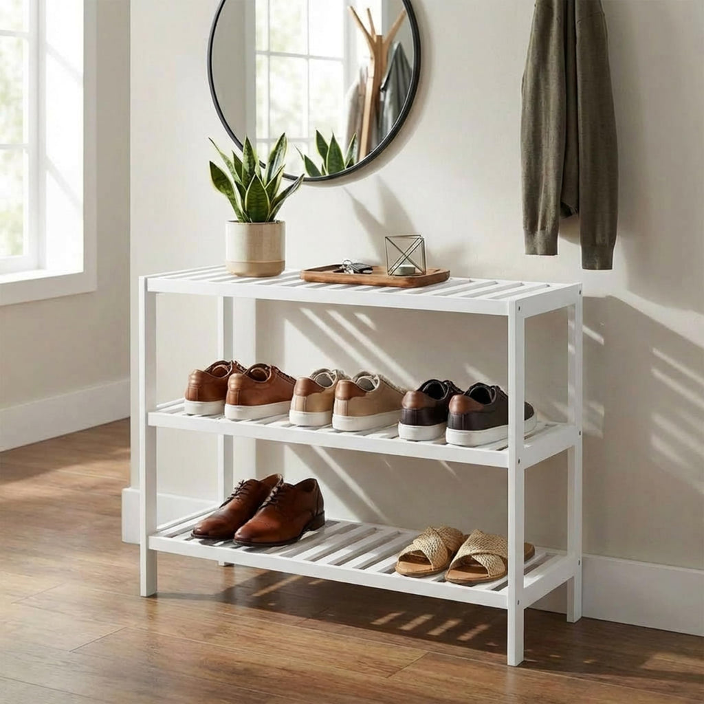 3-Tier Bamboo Shoe Rack – Wooden Shoe Storage Organiser