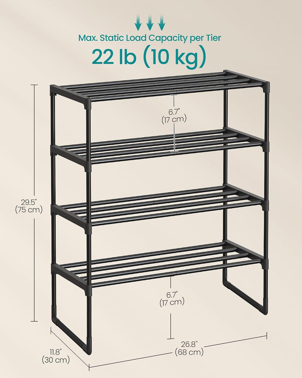 3-Tier Metal Shoe Rack – Multi-Level Shoe Storage Organiser