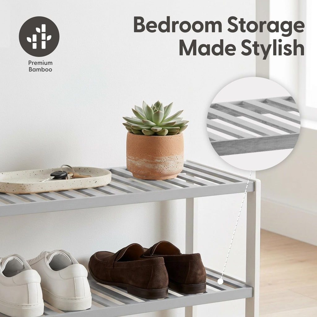 3-Tier Bamboo Shoe Rack – Wooden Shoe Storage Organiser
