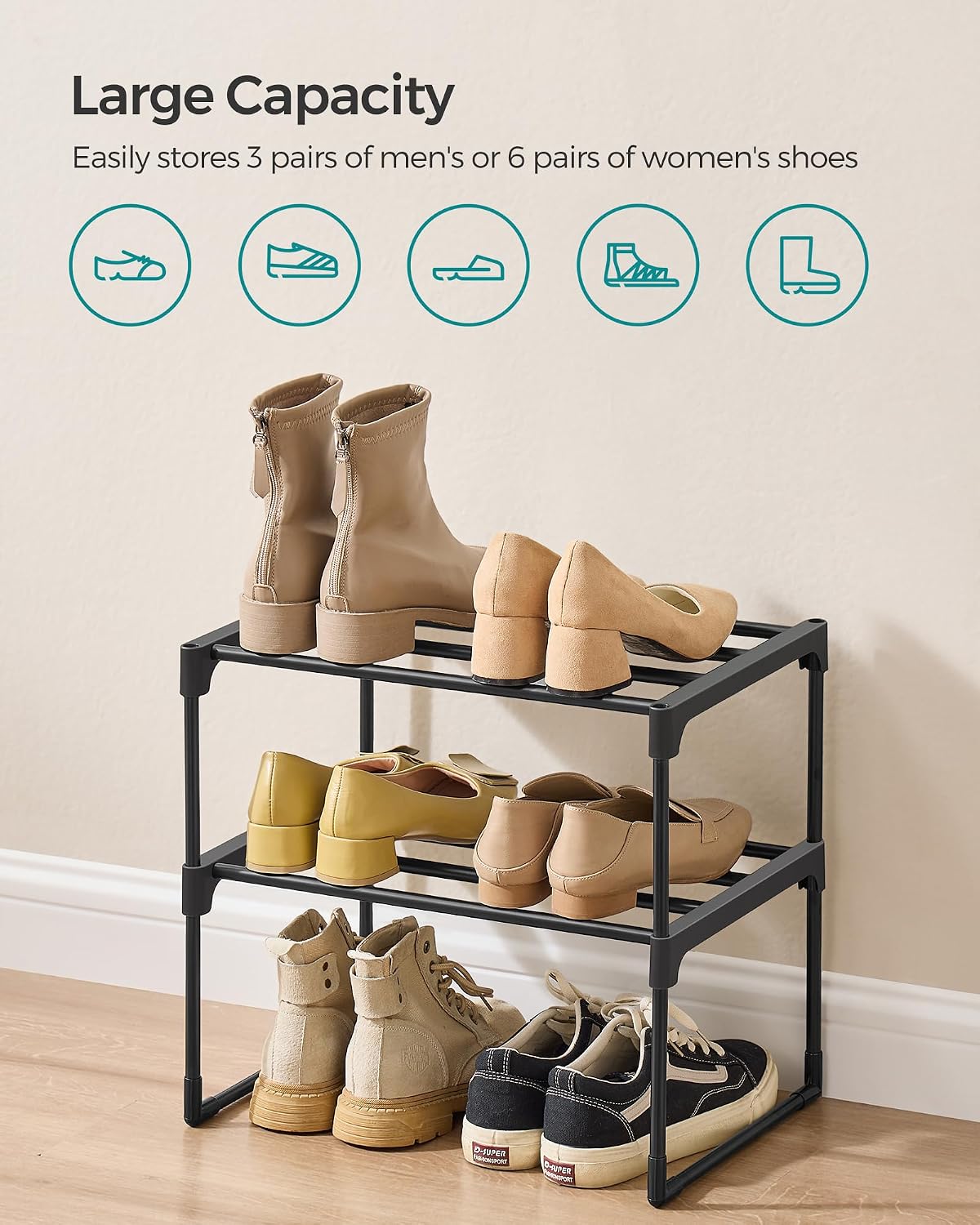 3-Tier Metal Shoe Rack – Multi-Level Shoe Storage Organiser