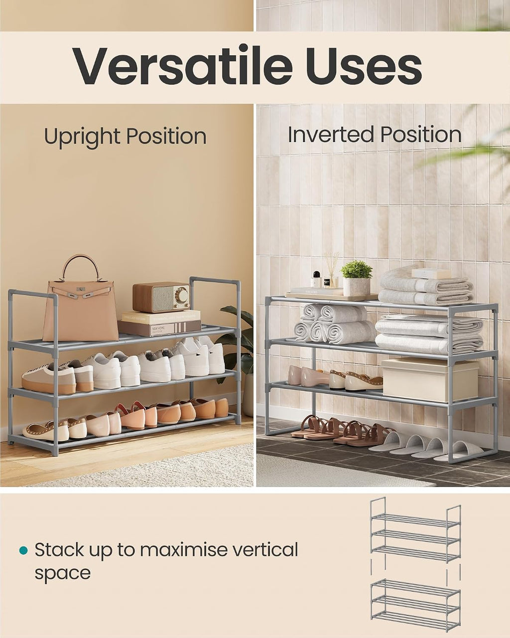 3-Tier Metal Shoe Rack – Multi-Level Shoe Storage Organiser