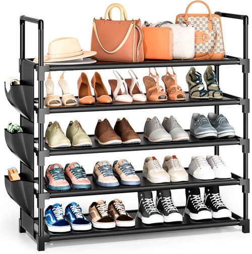 OYREL Shoe Rack 5 Tier 20-25 Pairs Shoes, Large Shoe Storage with Side Bag
