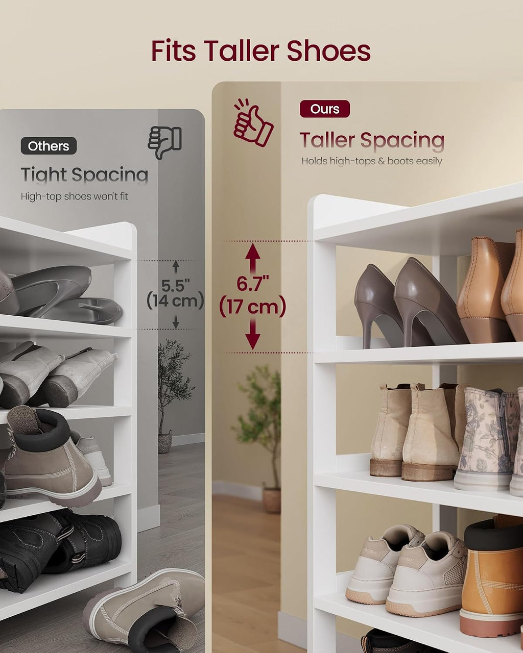 VASAGLE 5-Tier Shoe Rack, Open Shoe Storage with Top Tray