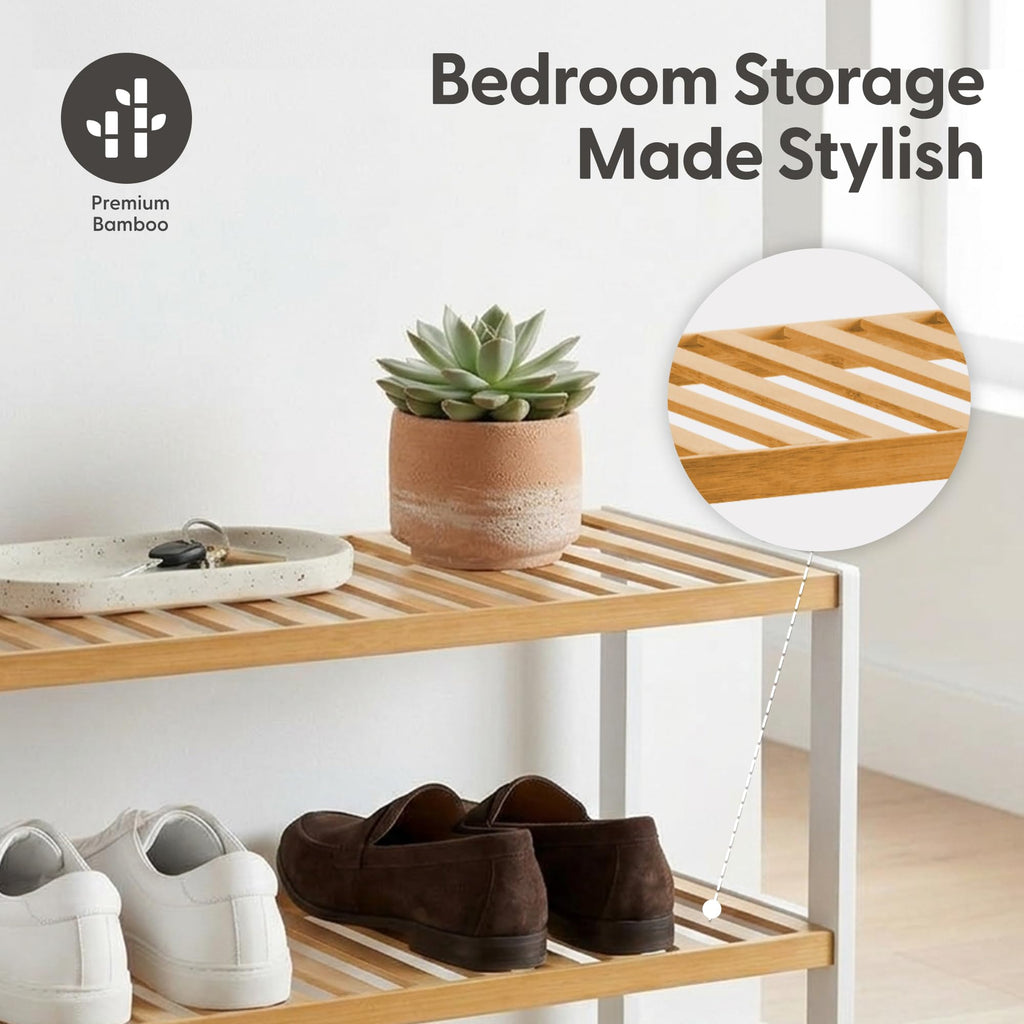 3-Tier Bamboo Shoe Rack – Wooden Shoe Storage Organiser