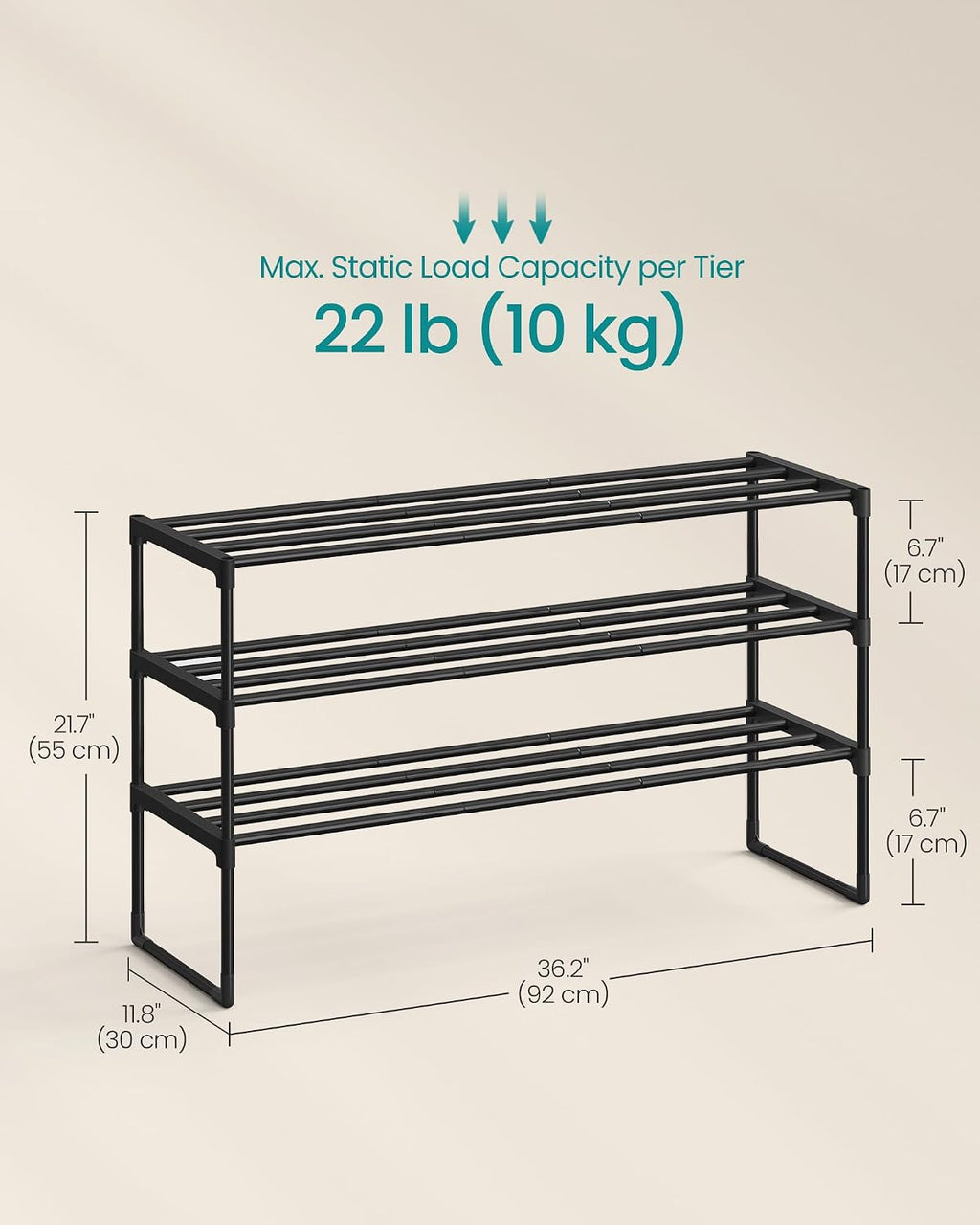 3-Tier Metal Shoe Rack – Multi-Level Shoe Storage Organiser