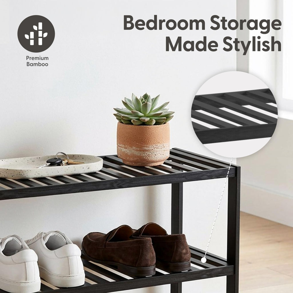 3-Tier Bamboo Shoe Rack – Wooden Shoe Storage Organiser
