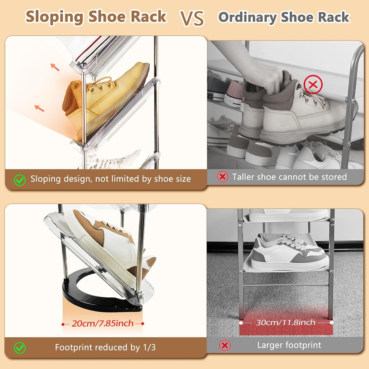 Slanted Narrow Shoe Rack 5 Tiers, Slim Depth Vertical Shoe Shelf - 1 Pack