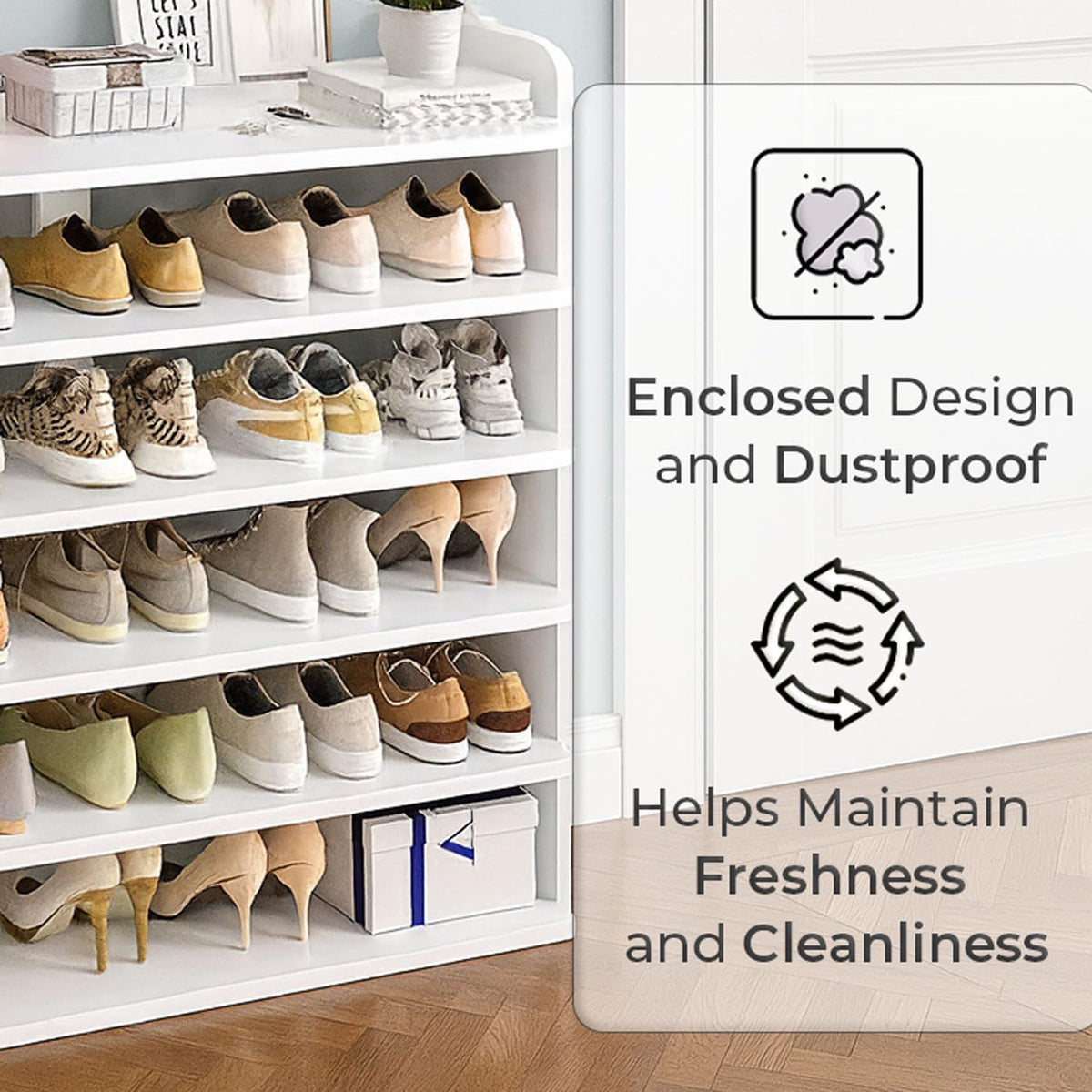 Neo White 6 Tier Wooden Shoe Rack Space-Saving Cabinet Organiser Shelving Storage Shelf for Entryway Hallway Closet Bedroom