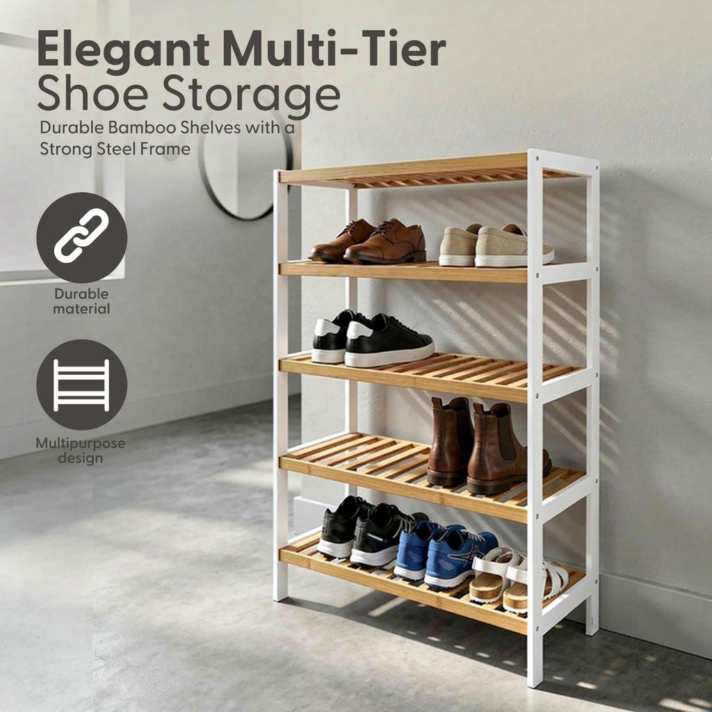 3-Tier Bamboo Shoe Rack – Wooden Shoe Storage Organiser