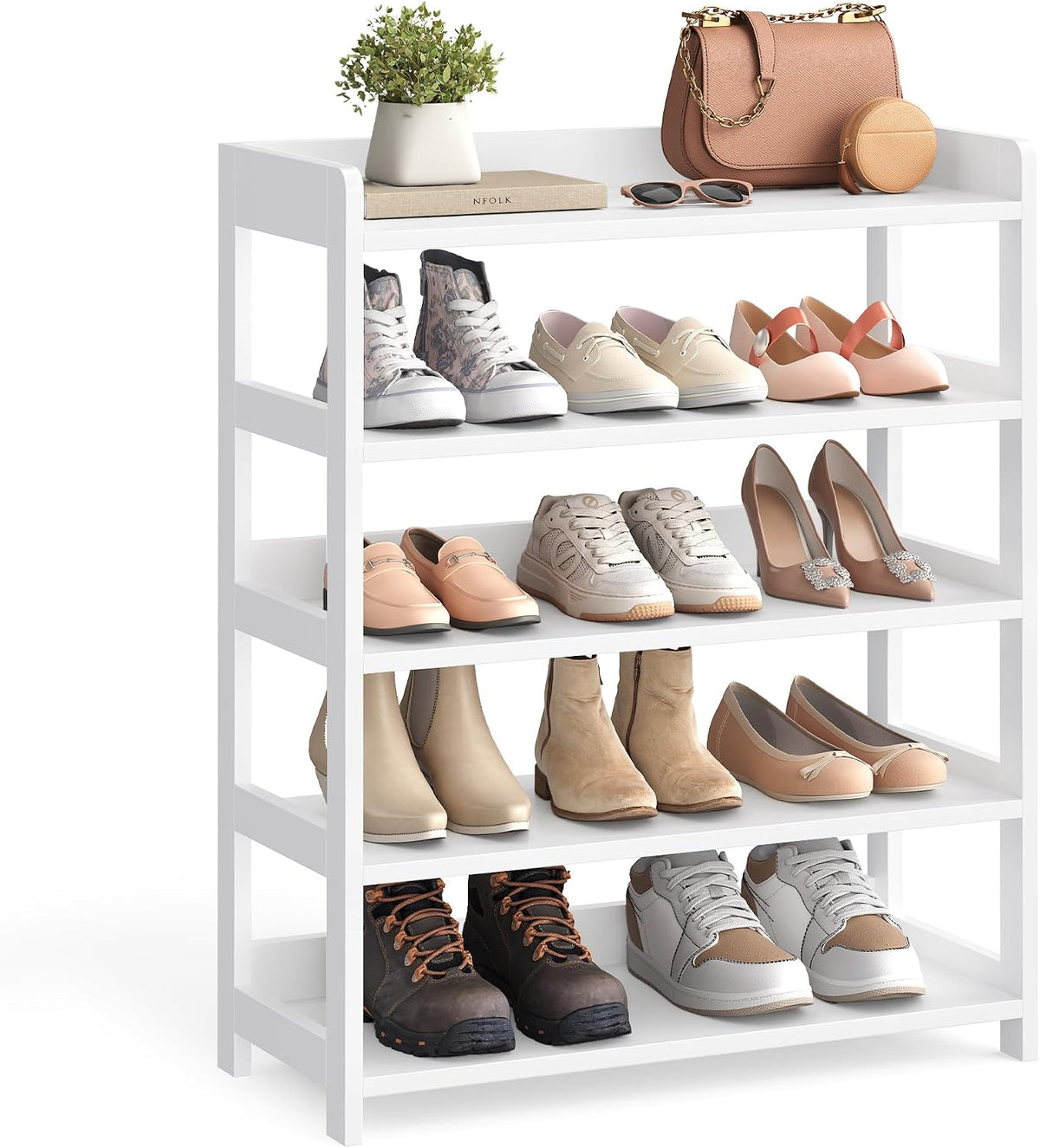 VASAGLE 5-Tier Shoe Rack, Open Shoe Storage with Top Tray