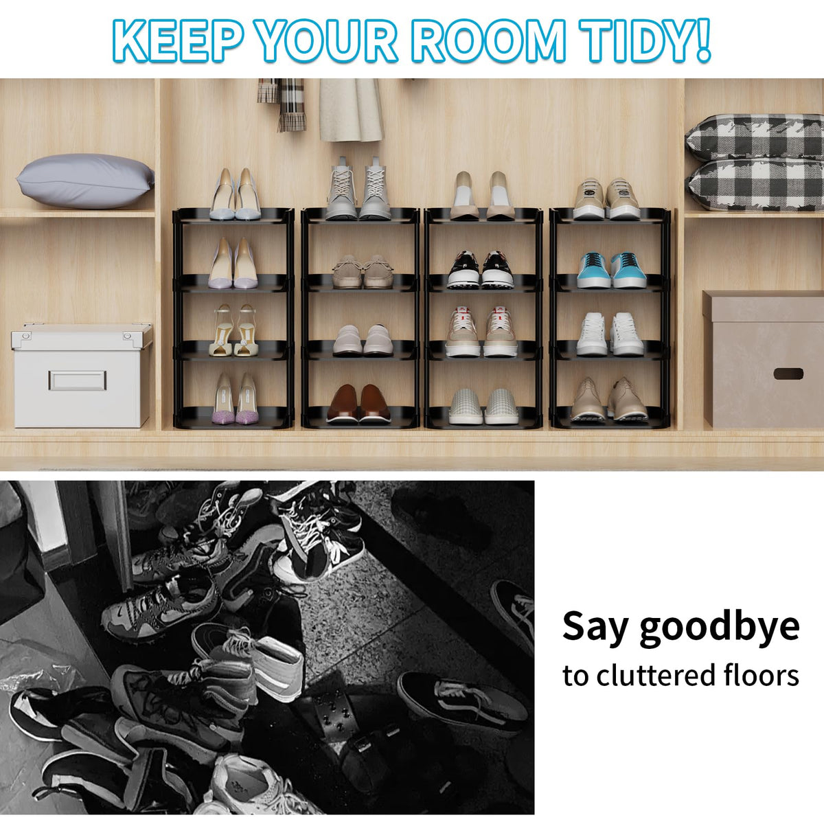 4-Tier Double Row Shoe Rack – Space Saving Shoe Storage Stand