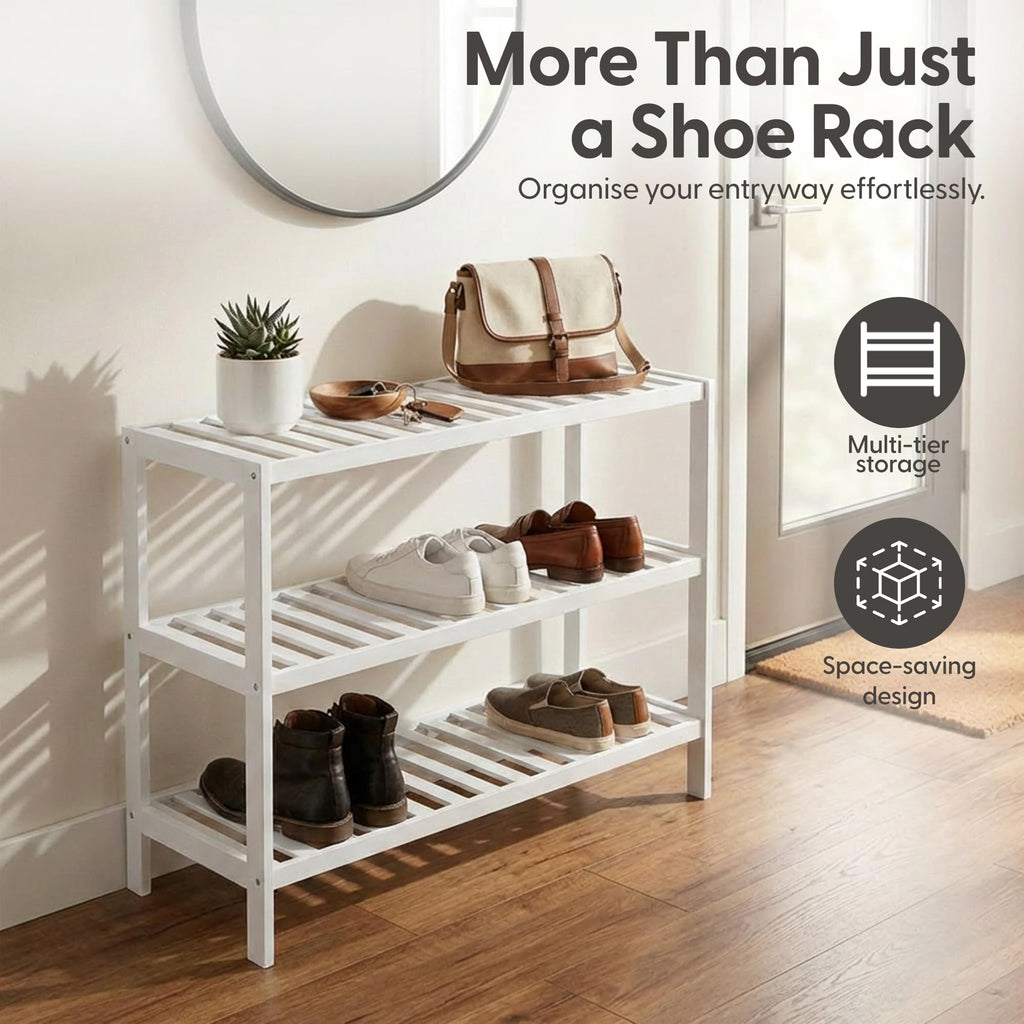 3-Tier Bamboo Shoe Rack – Wooden Shoe Storage Organiser