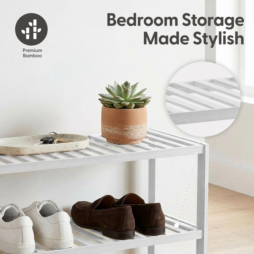 3-Tier Bamboo Shoe Rack – Wooden Shoe Storage Organiser
