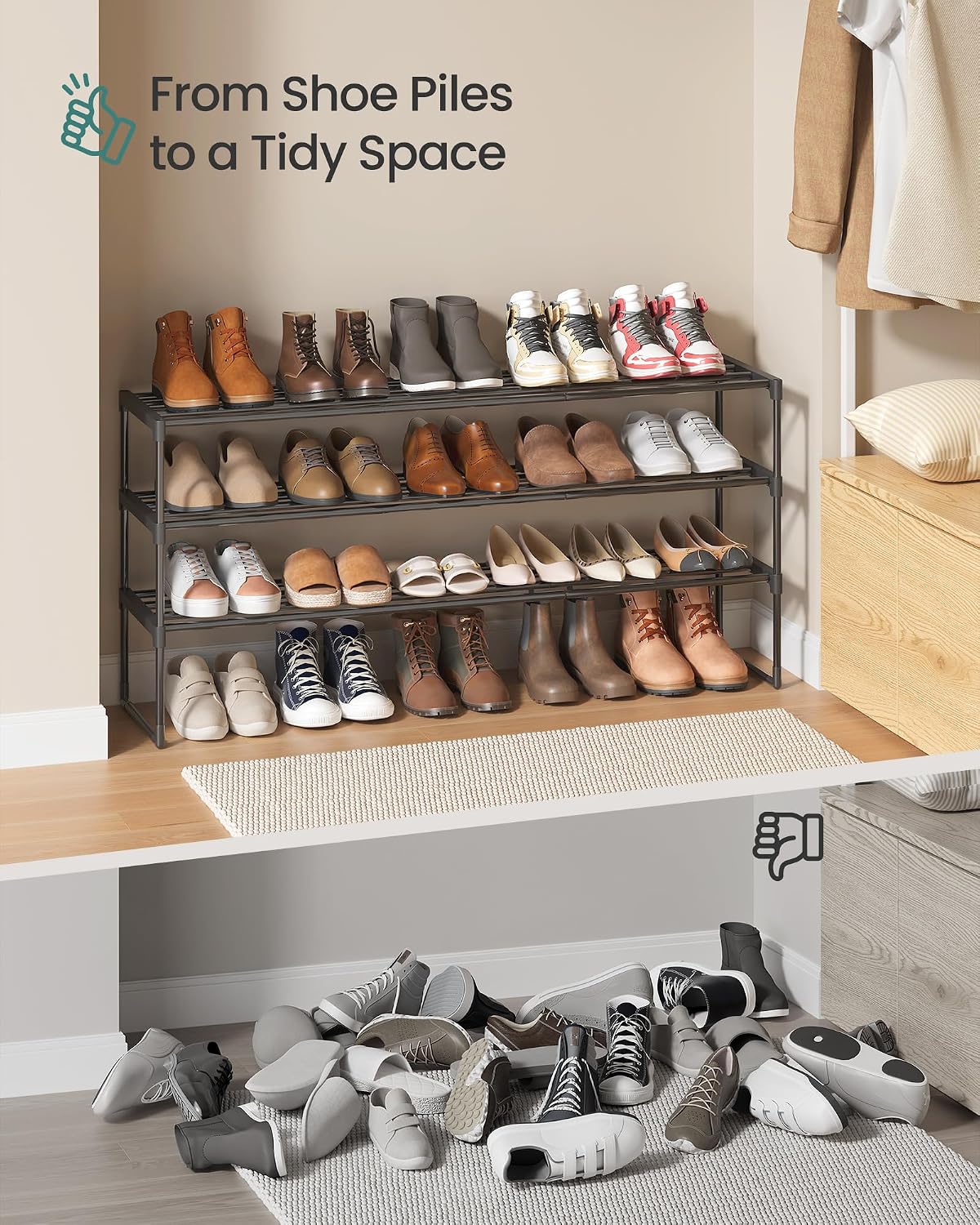 3-Tier Metal Shoe Rack – Multi-Level Shoe Storage Organiser