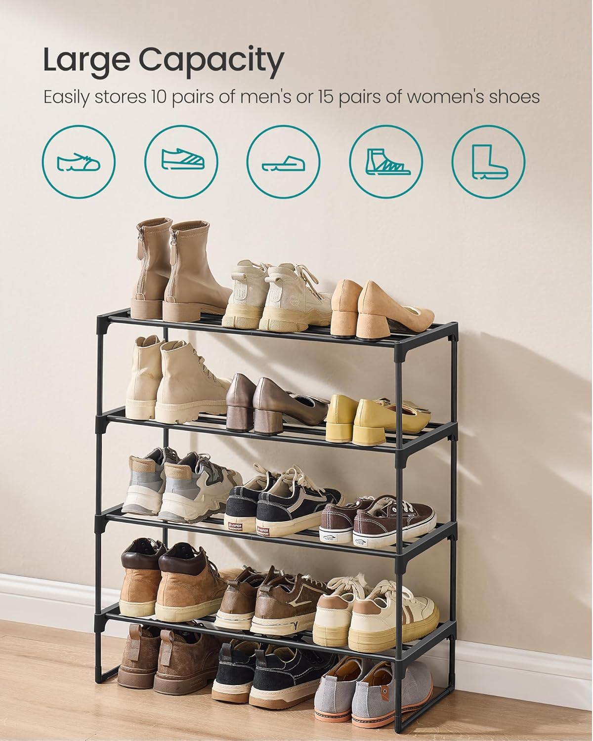 3-Tier Metal Shoe Rack – Multi-Level Shoe Storage Organiser