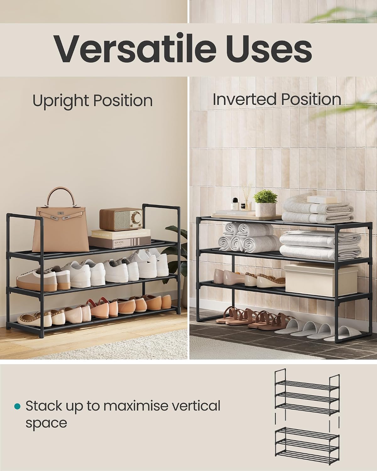 3-Tier Metal Shoe Rack – Multi-Level Shoe Storage Organiser