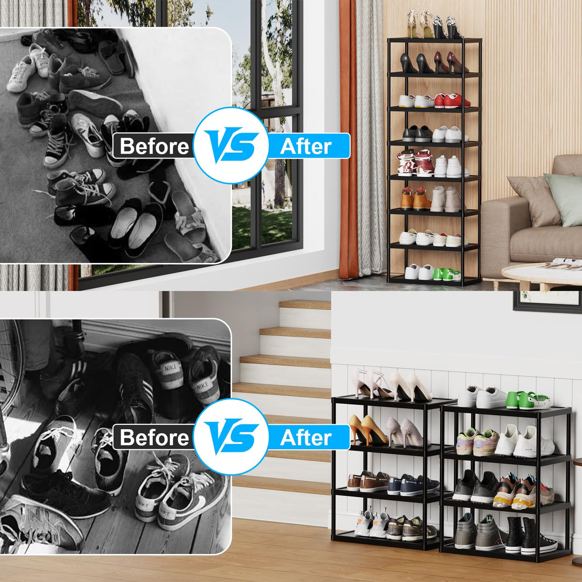 4-Tier Double Row Shoe Rack – Space Saving Shoe Storage Stand