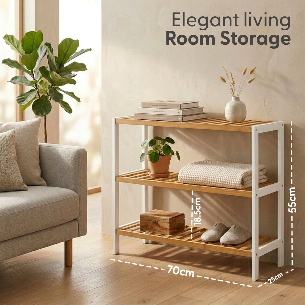 3-Tier Bamboo Shoe Rack – Wooden Shoe Storage Organiser