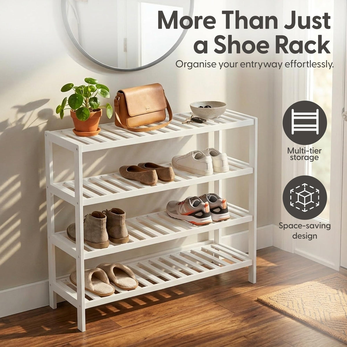 3-Tier Bamboo Shoe Rack – Wooden Shoe Storage Organiser