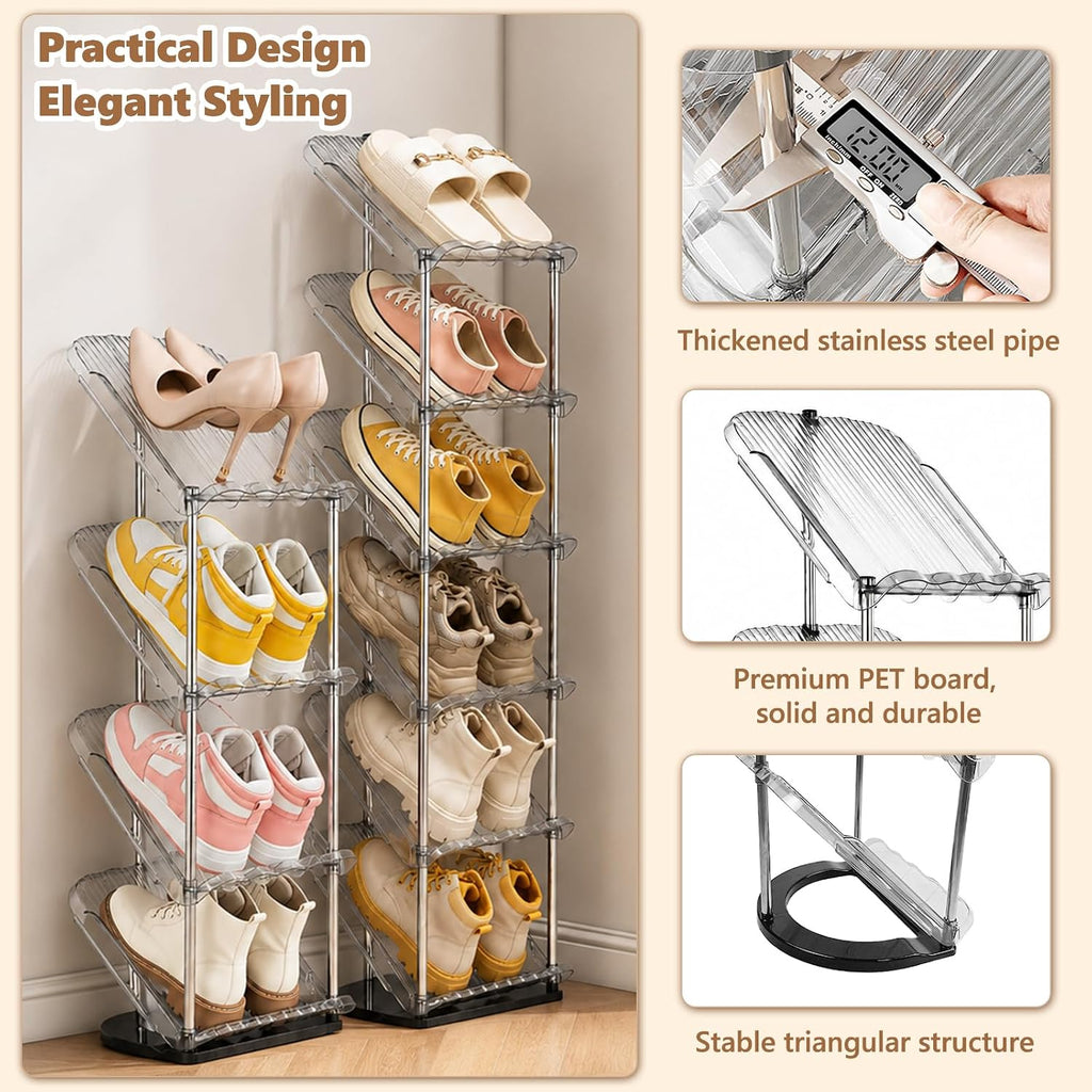 Slanted Narrow Shoe Rack 5 Tiers, Slim Depth Vertical Shoe Shelf - 1 Pack