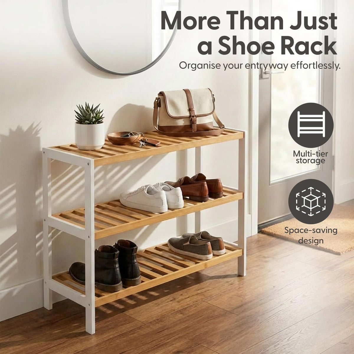 3-Tier Bamboo Shoe Rack – Wooden Shoe Storage Organiser