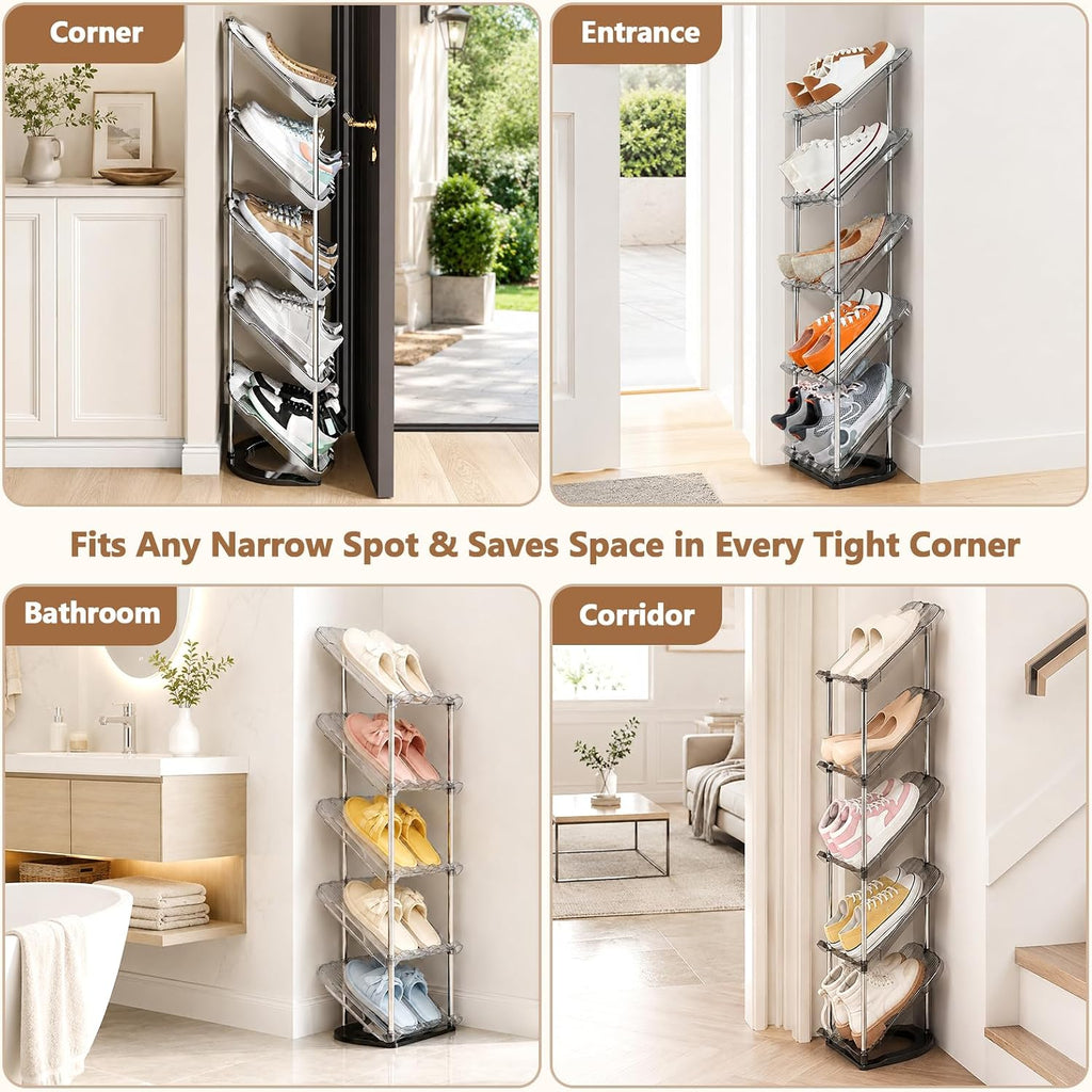 Slanted Narrow Shoe Rack 5 Tiers, Slim Depth Vertical Shoe Shelf - 1 Pack