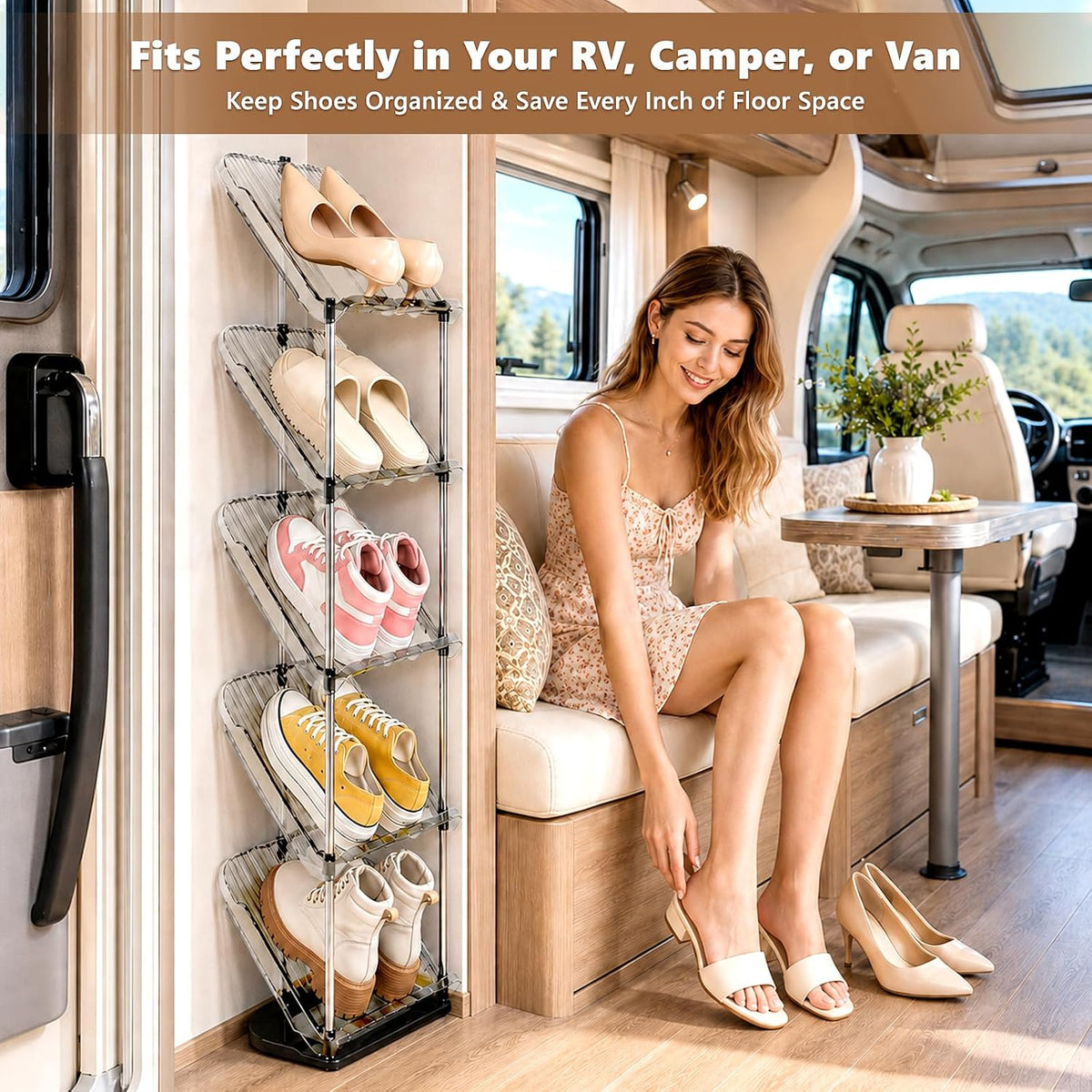 Slanted Narrow Shoe Rack 5 Tiers, Slim Depth Vertical Shoe Shelf - 1 Pack