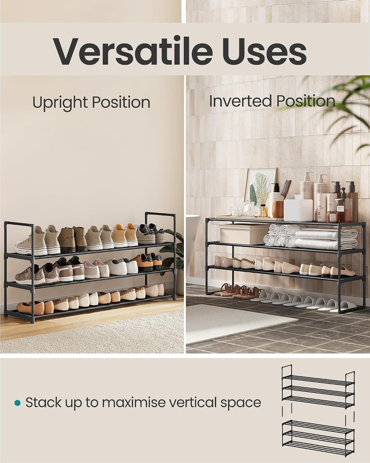 3-Tier Metal Shoe Rack – Multi-Level Shoe Storage Organiser