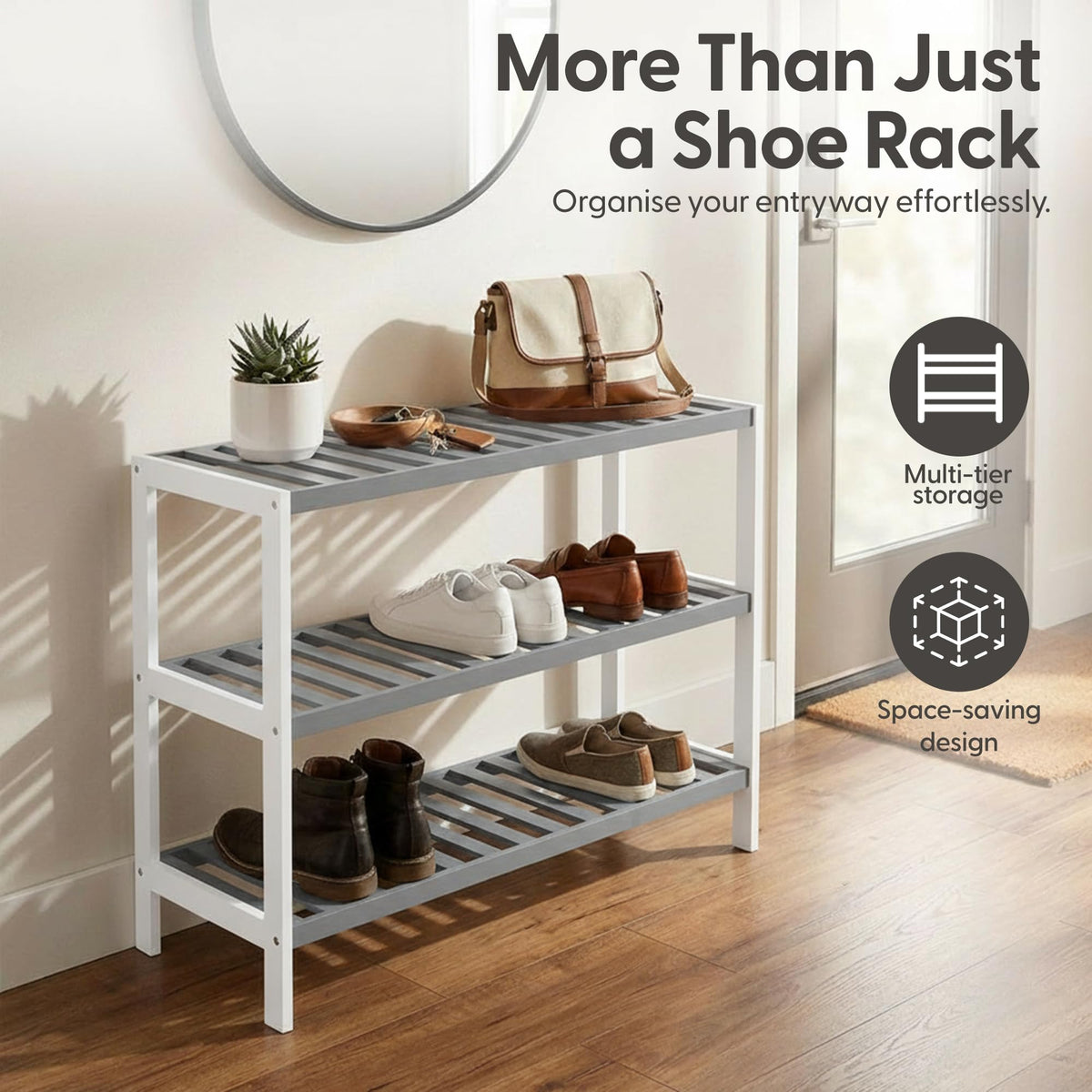 3-Tier Bamboo Shoe Rack – Wooden Shoe Storage Organiser
