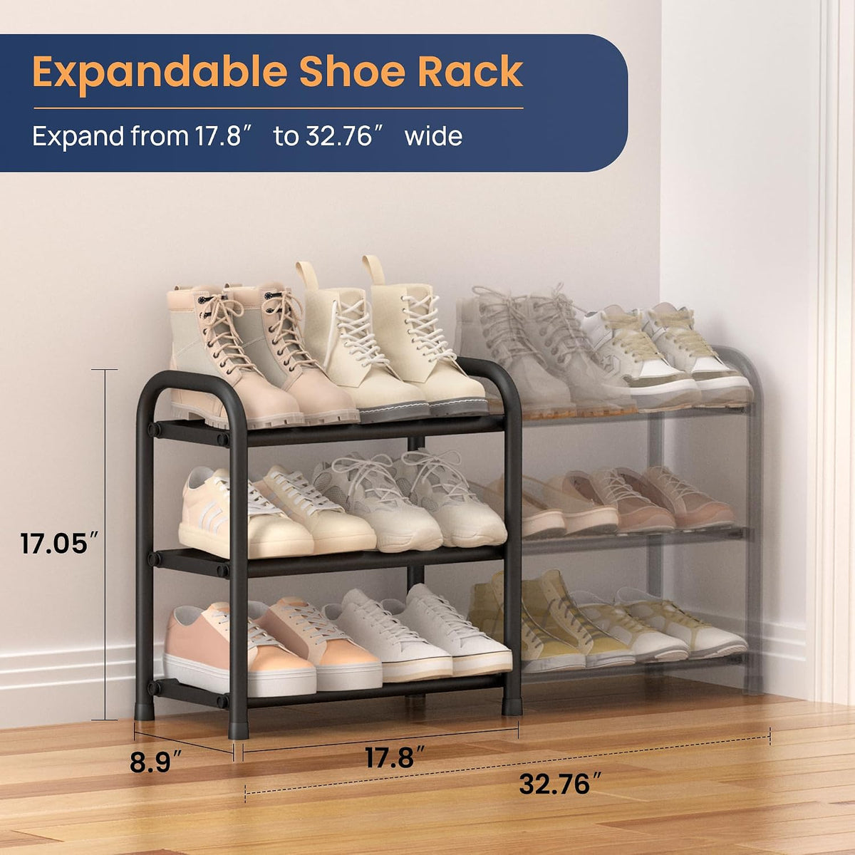 Expandable 3-Tier Shoe Rack – Adjustable Shoe Storage Organiser