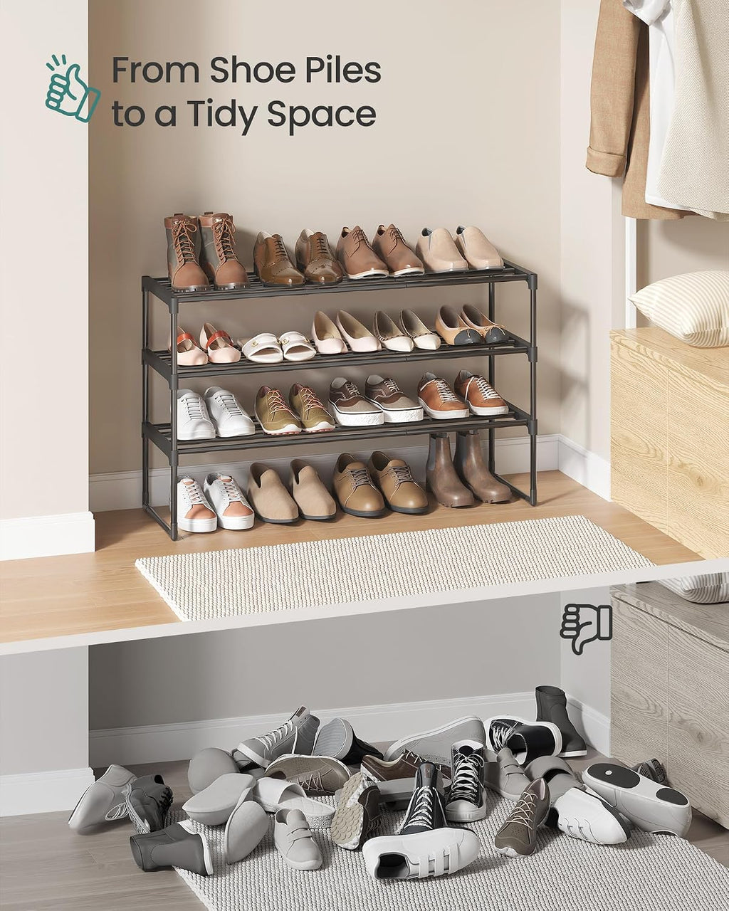 3-Tier Metal Shoe Rack – Multi-Level Shoe Storage Organiser