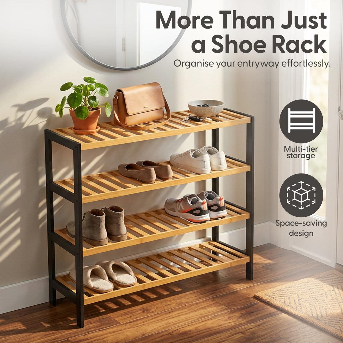 3-Tier Bamboo Shoe Rack – Wooden Shoe Storage Organiser