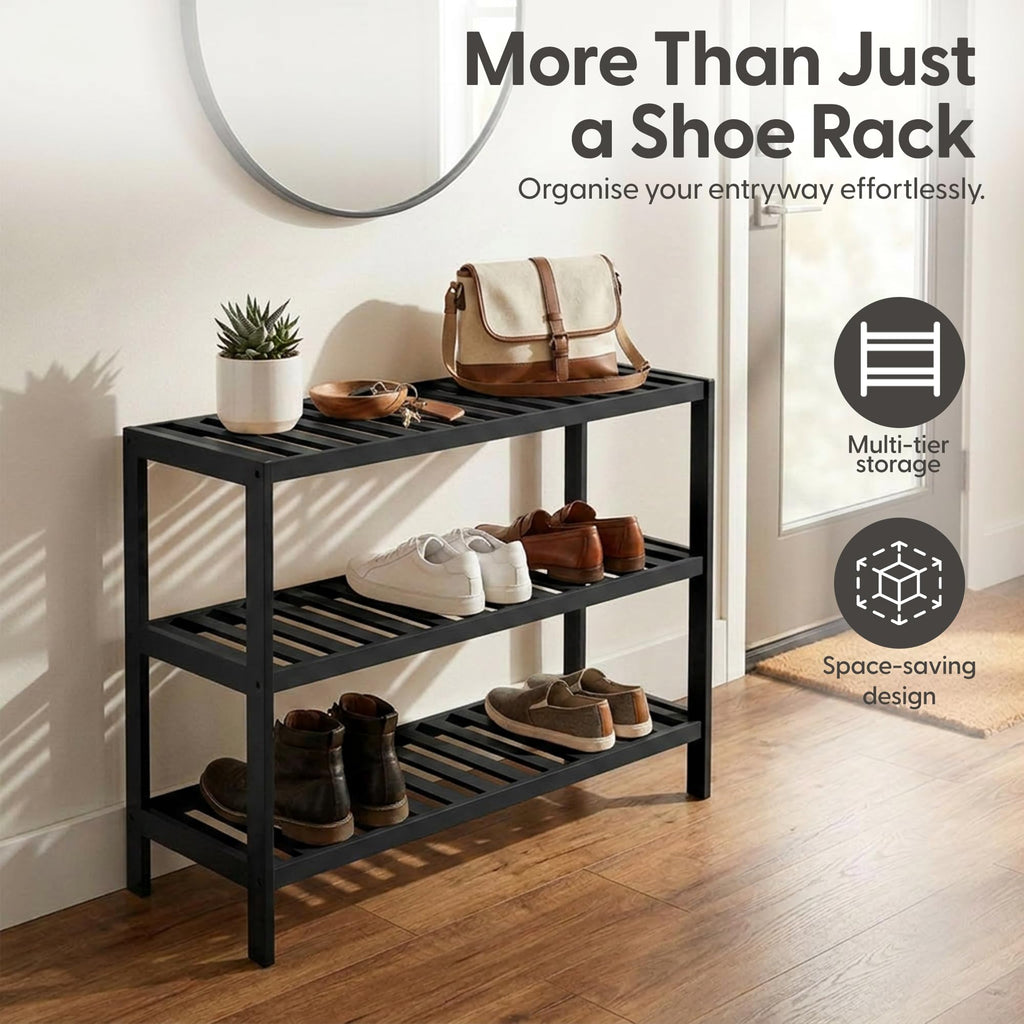 3-Tier Bamboo Shoe Rack – Wooden Shoe Storage Organiser