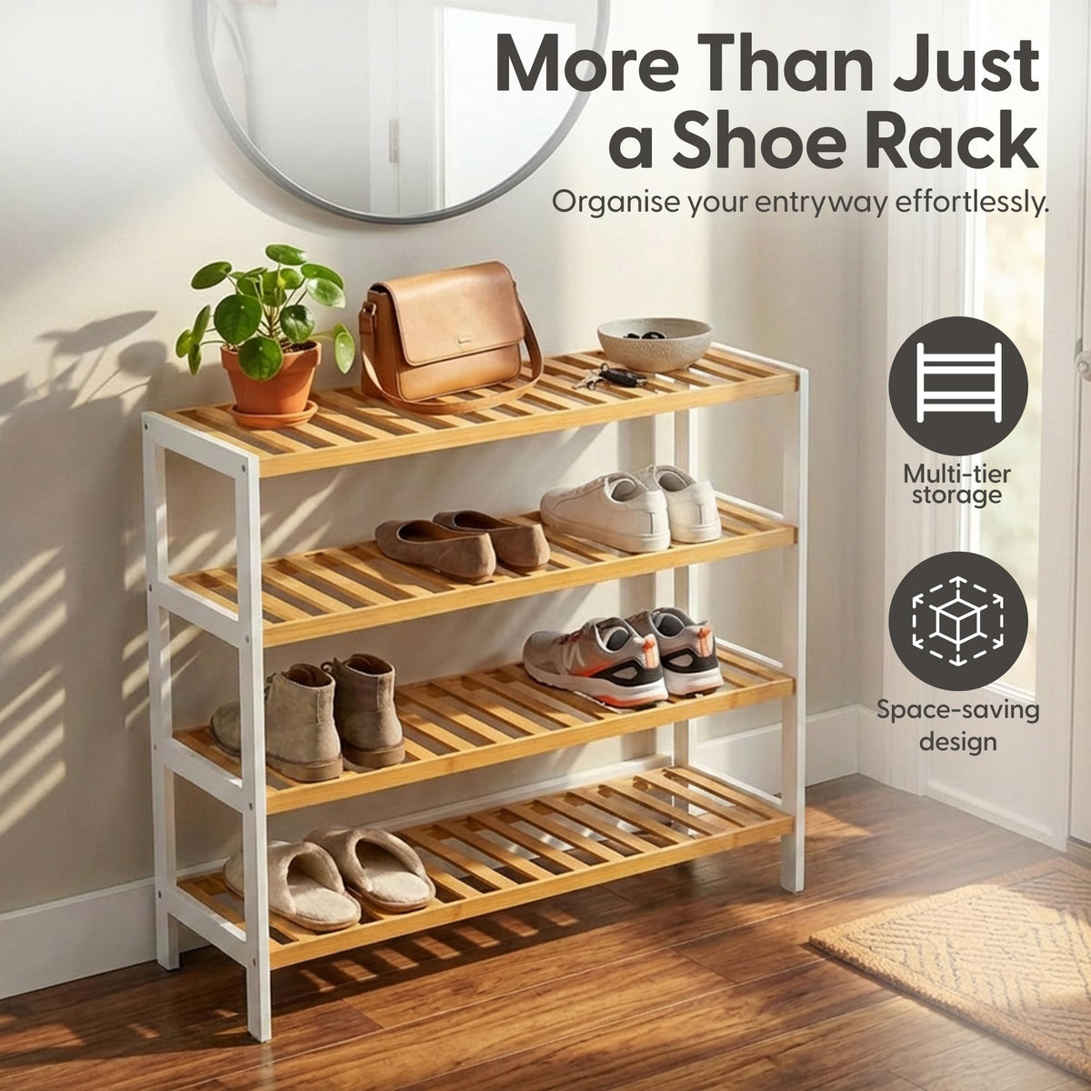 3-Tier Bamboo Shoe Rack – Wooden Shoe Storage Organiser