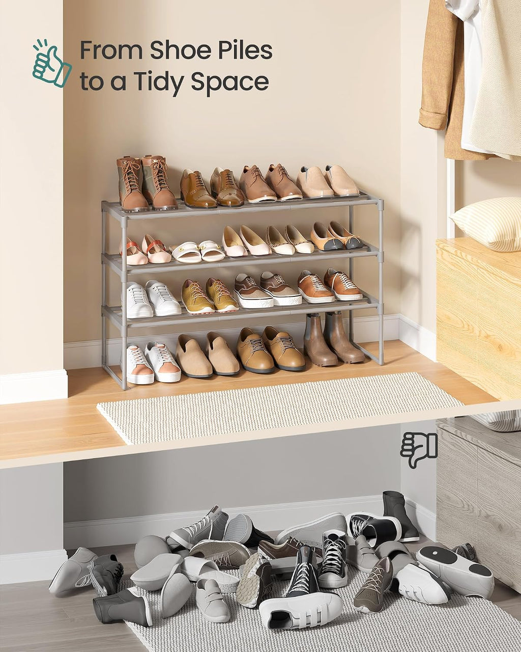 3-Tier Metal Shoe Rack – Multi-Level Shoe Storage Organiser