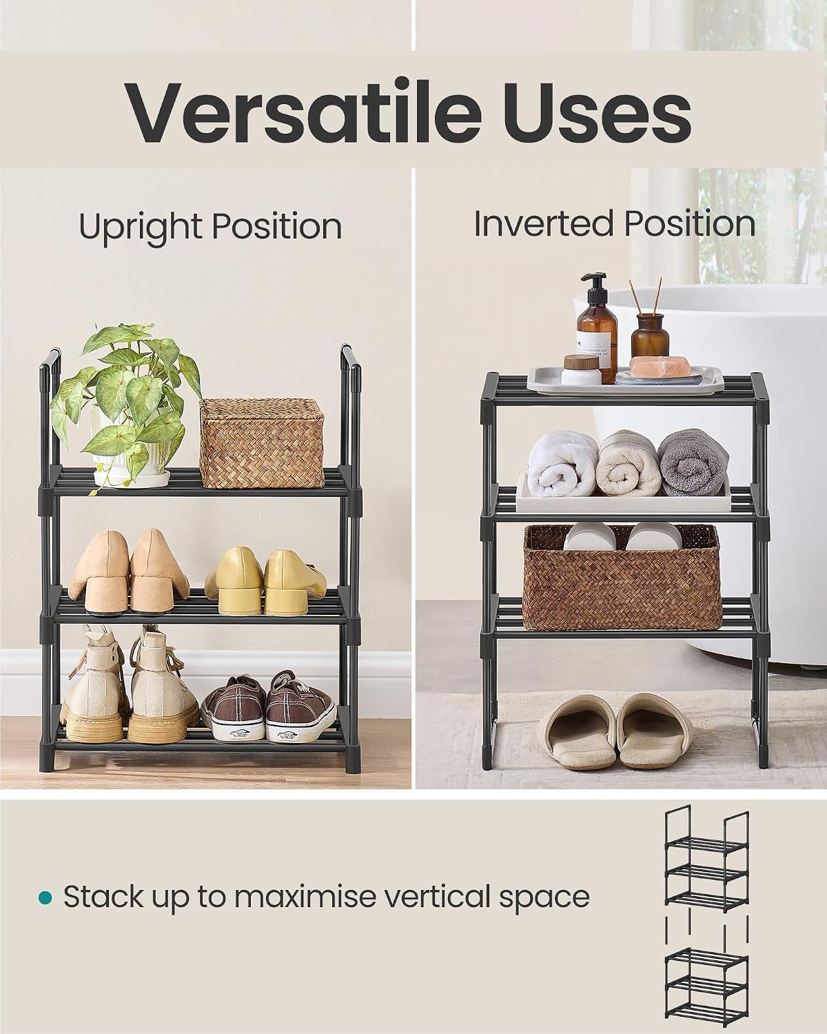 3-Tier Metal Shoe Rack – Multi-Level Shoe Storage Organiser